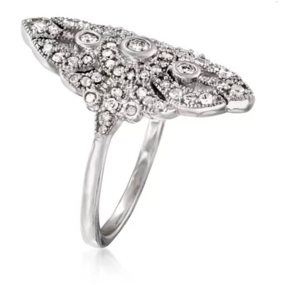 Sz9 1/2 Carat Genuine Diamond Vintage Style Openwork Filigree Ring - Picture 2 of 6